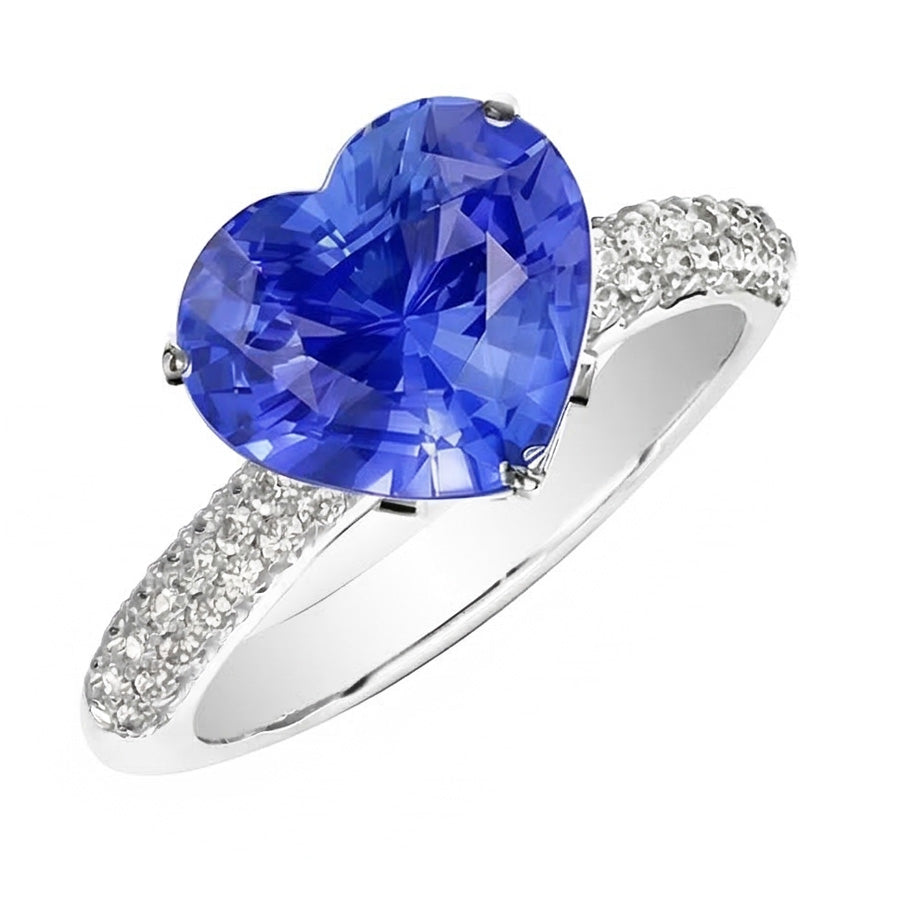 Anello di pietre preziose con zaffiro di Ceylon a forma di cuore di anniversario di diamante 4.50 carati