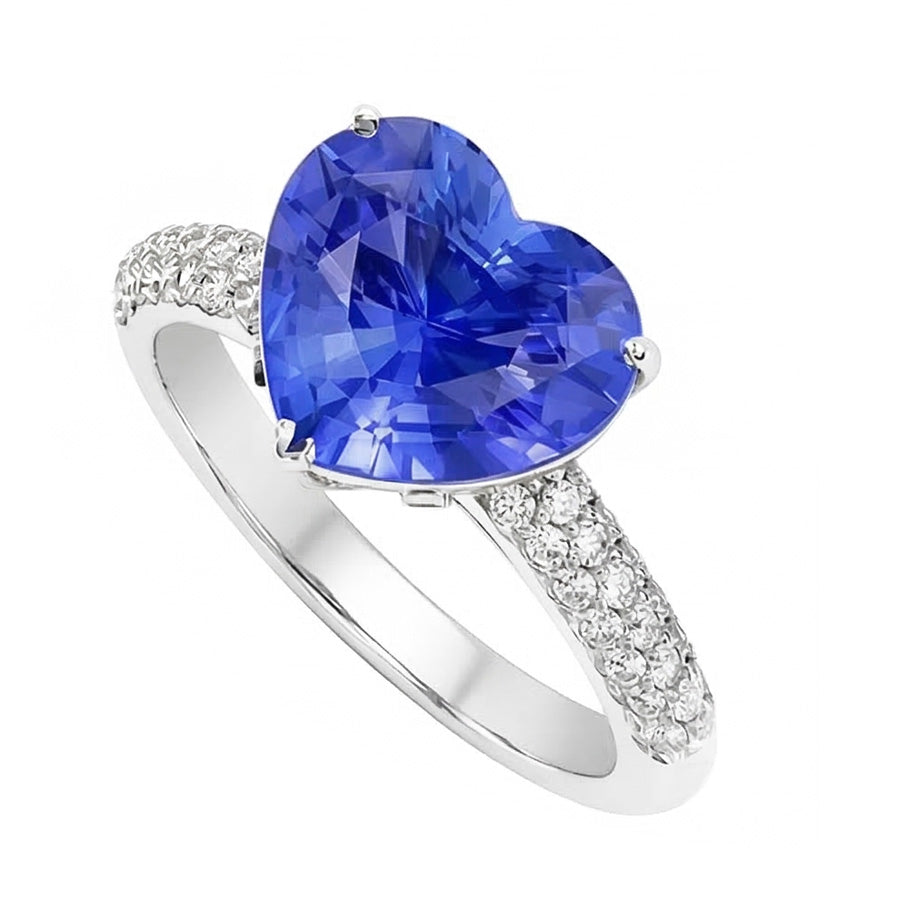 Anello di pietre preziose con zaffiro di Ceylon a forma di cuore di anniversario di diamante 4.50 carati