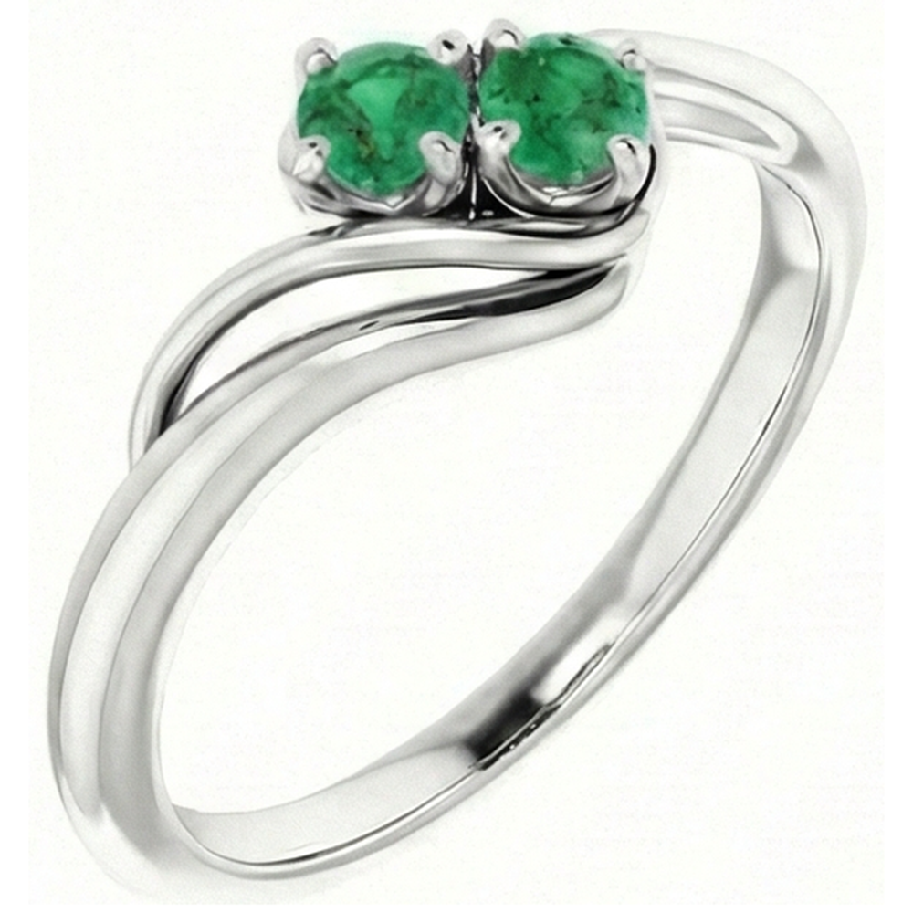 Anello di regolazione bypass con smeraldo verde rotondo 1.60 carati in oro bianco 14K