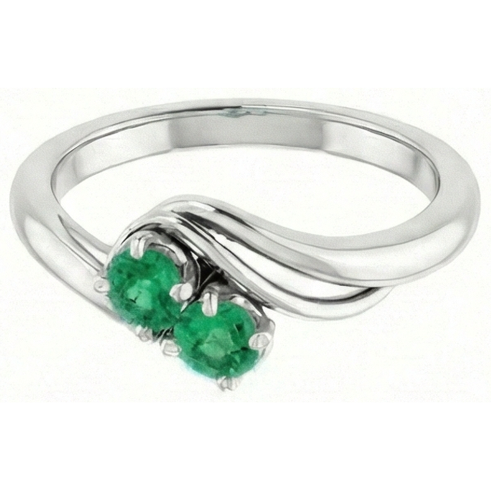 Anello di regolazione bypass con smeraldo verde rotondo 1.60 carati in oro bianco 14K