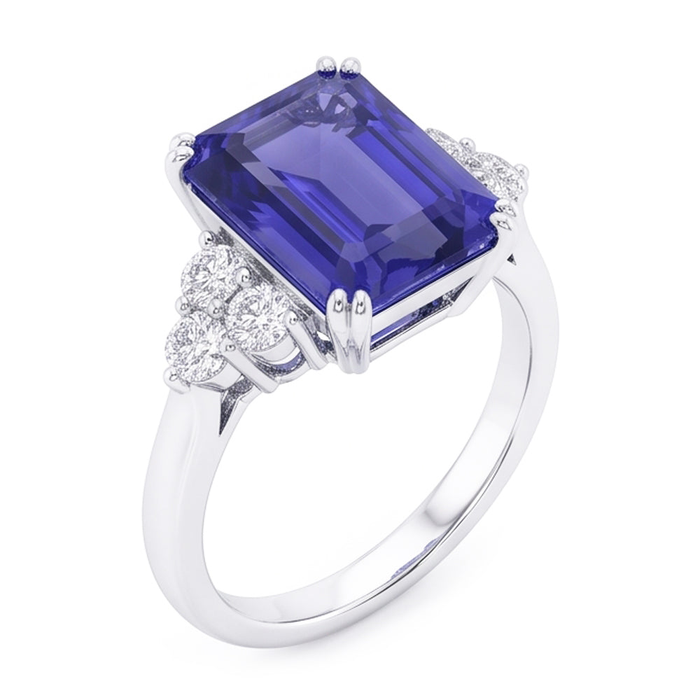 Anello di smeraldo con diamante blu intenso con zaffiro 3 carati in oro 14K