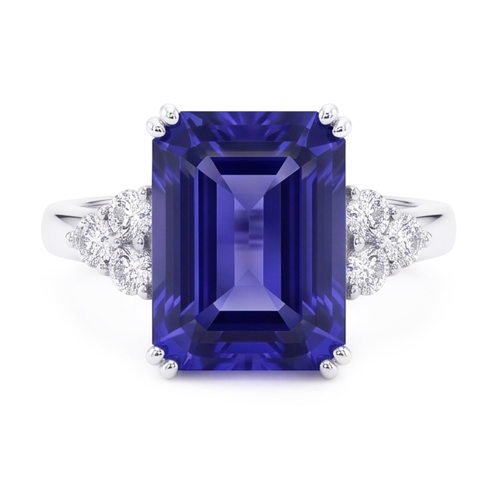 Anello di smeraldo con diamante blu intenso con zaffiro 3 carati in oro 14K