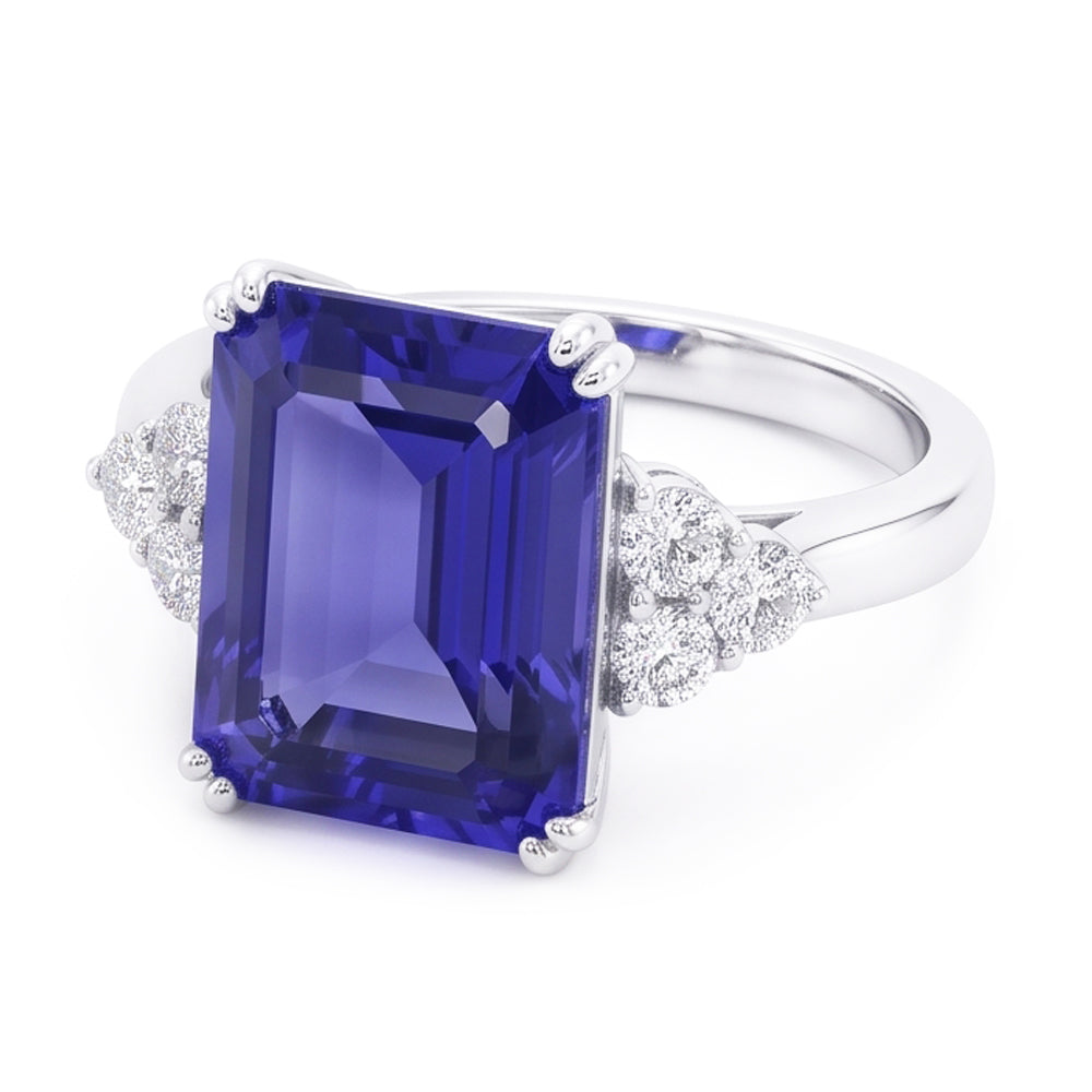 Anello di smeraldo con diamante blu intenso con zaffiro 3 carati in oro 14K