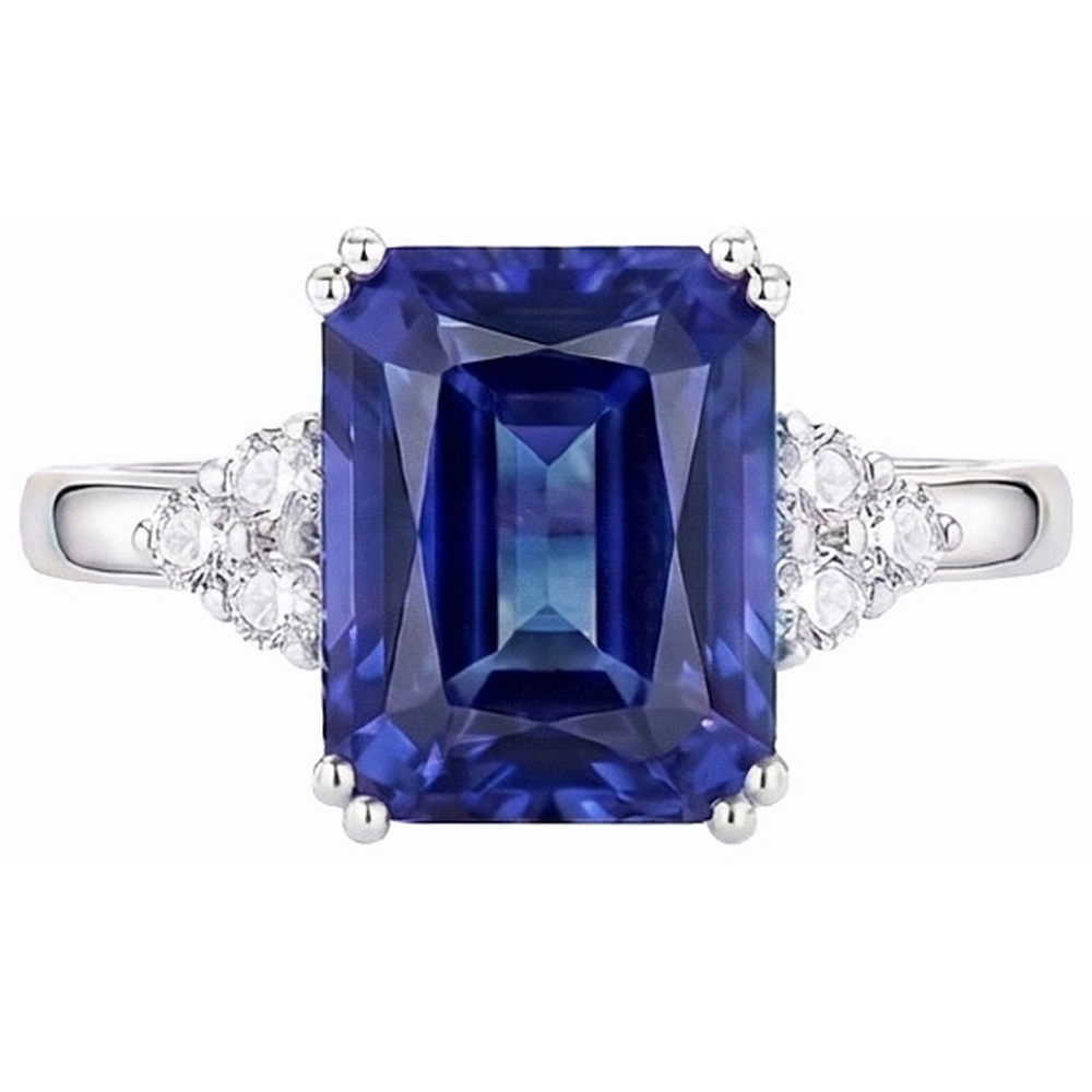 Anello di smeraldo con diamante blu intenso con zaffiro 3 carati in oro 14K