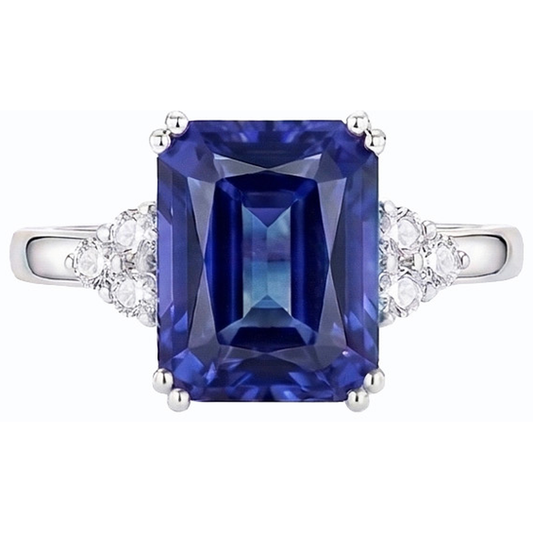 Anello di smeraldo con diamante blu intenso con zaffiro 3 carati in oro 14K