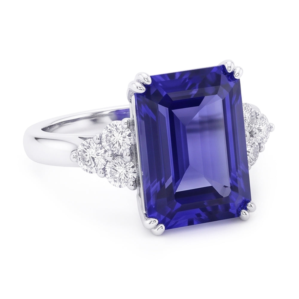 Anello di smeraldo con diamante blu intenso con zaffiro 3 carati in oro 14K