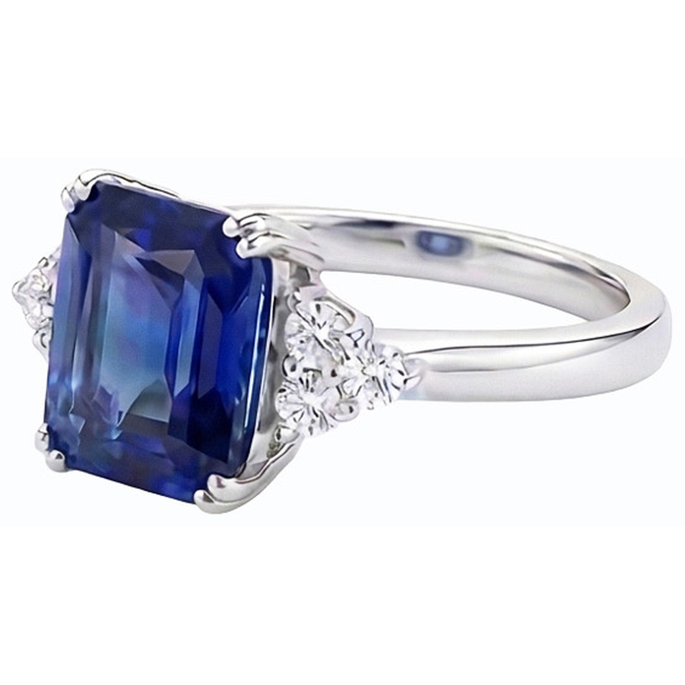 Anello di smeraldo con diamante blu intenso con zaffiro 3 carati in oro 14K