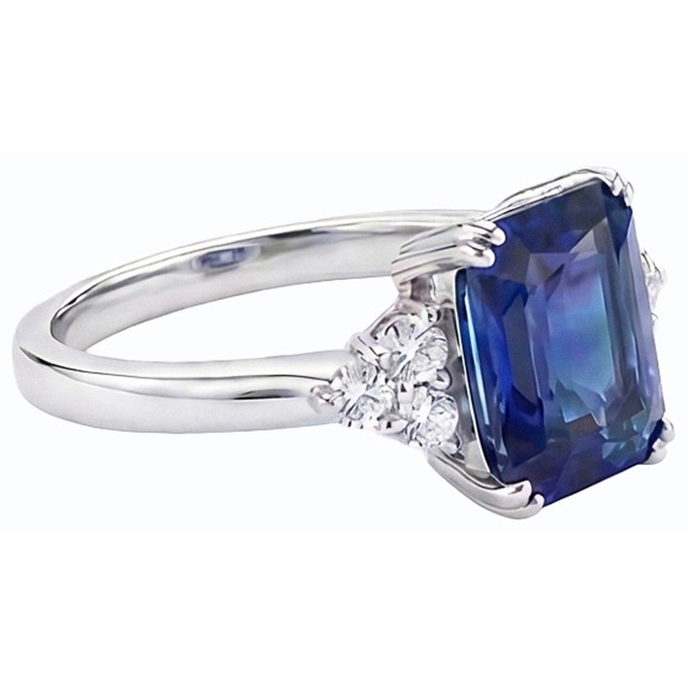 Anello di smeraldo con diamante blu intenso con zaffiro 3 carati in oro 14K