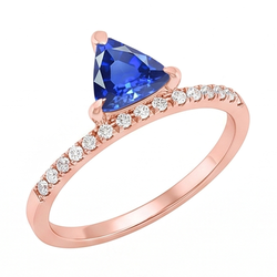 Anello di trilioni di pietre preziose con zaffiro blu, diamanti da 1,50 carati con oro bianco 14K