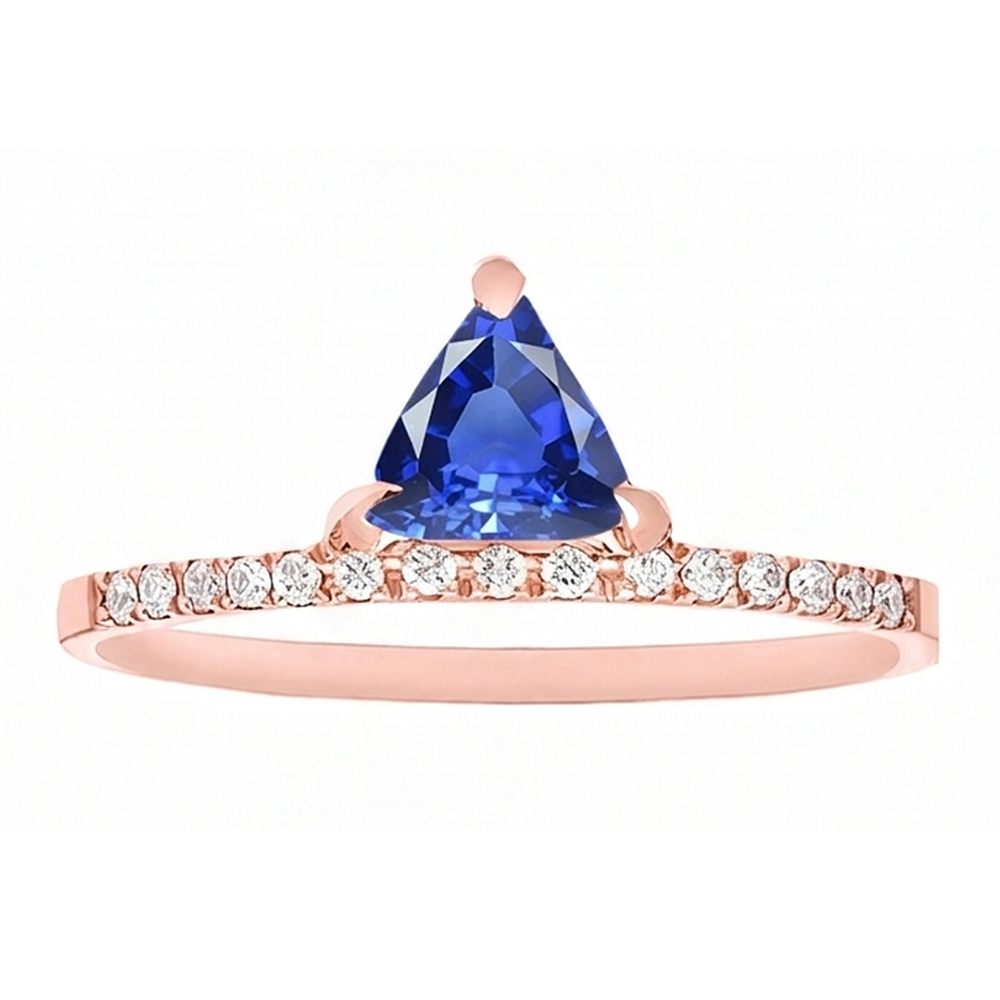 Anello di trilioni di pietre preziose con zaffiro blu, diamanti da 1,50 carati con oro bianco 14K