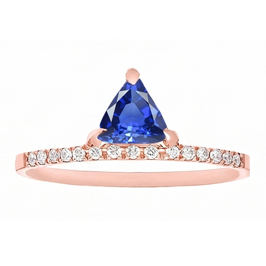 Anello di trilioni di pietre preziose con zaffiro blu, diamanti da 1,50 carati con oro bianco 14K