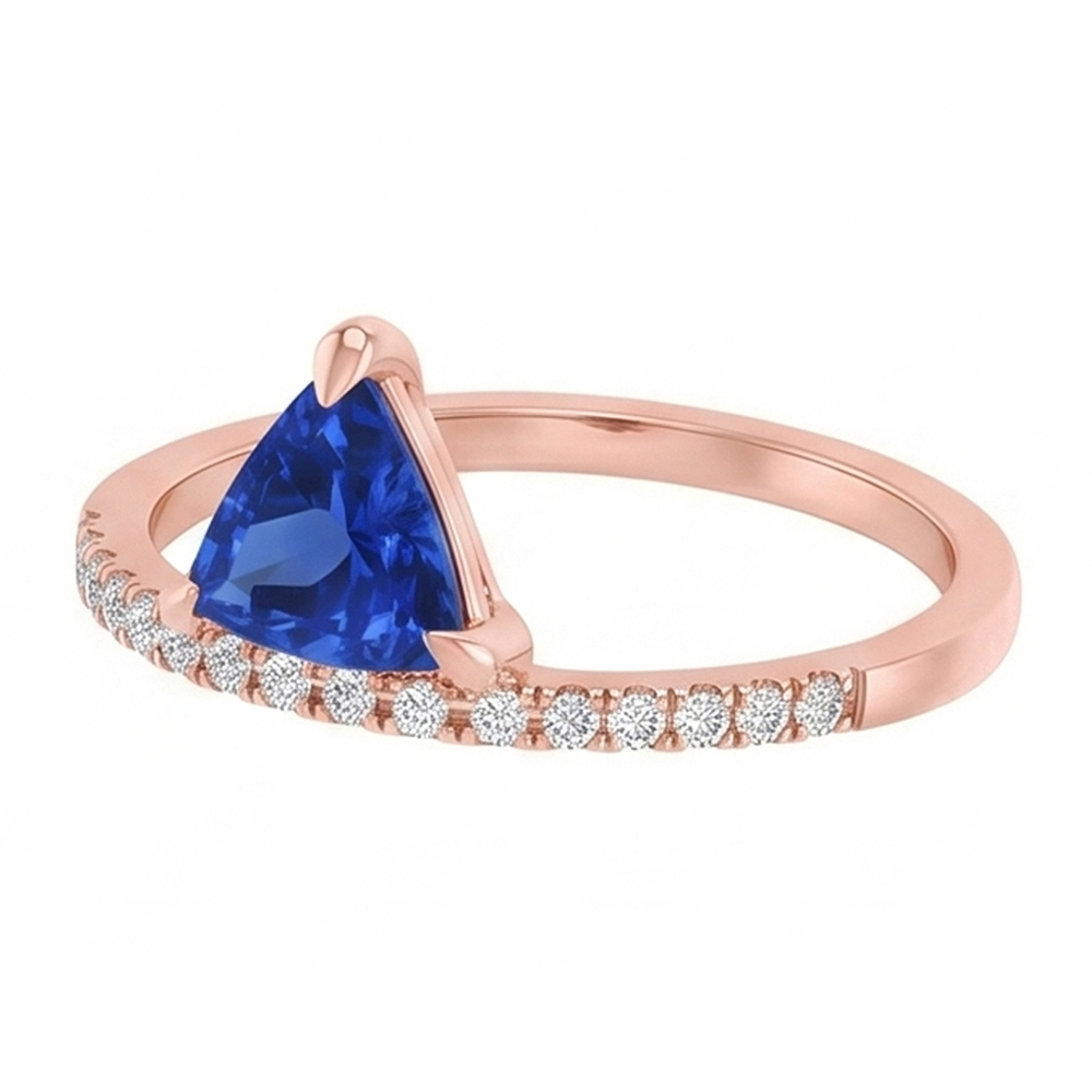 Anello di trilioni di pietre preziose con zaffiro blu, diamanti da 1,50 carati con oro bianco 14K