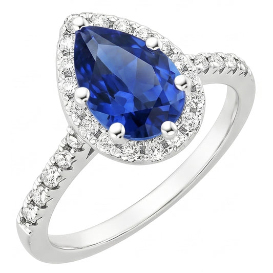 Anello donna Halo Diamond Ring Pera Zaffiro Blu & Accenti 5.25 Carati