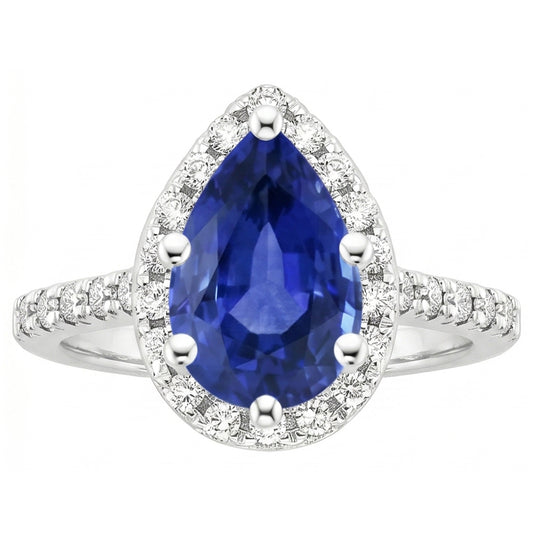 Anello donna Halo Diamond Ring Pera Zaffiro Blu & Accenti 5.25 Carati