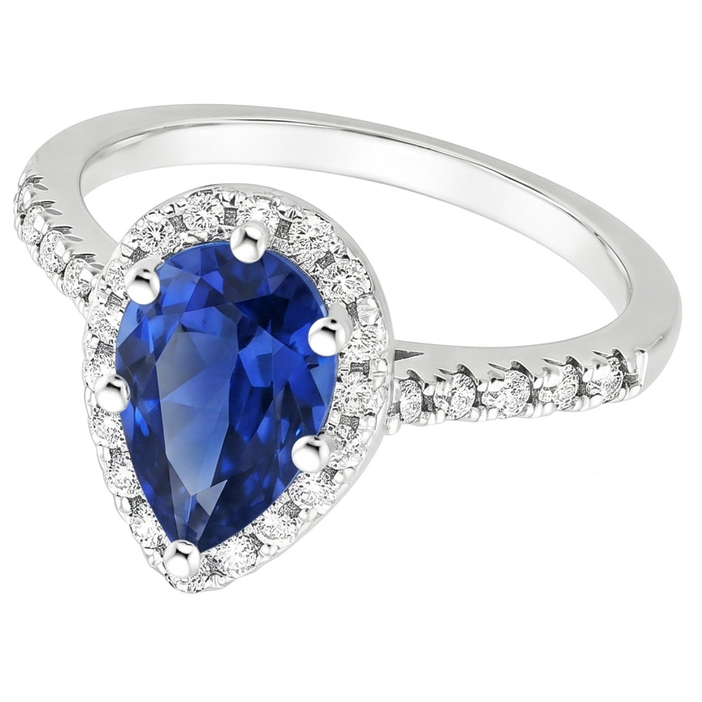 Anello donna Halo Diamond Ring Pera Zaffiro Blu & Accenti 5.25 Carati
