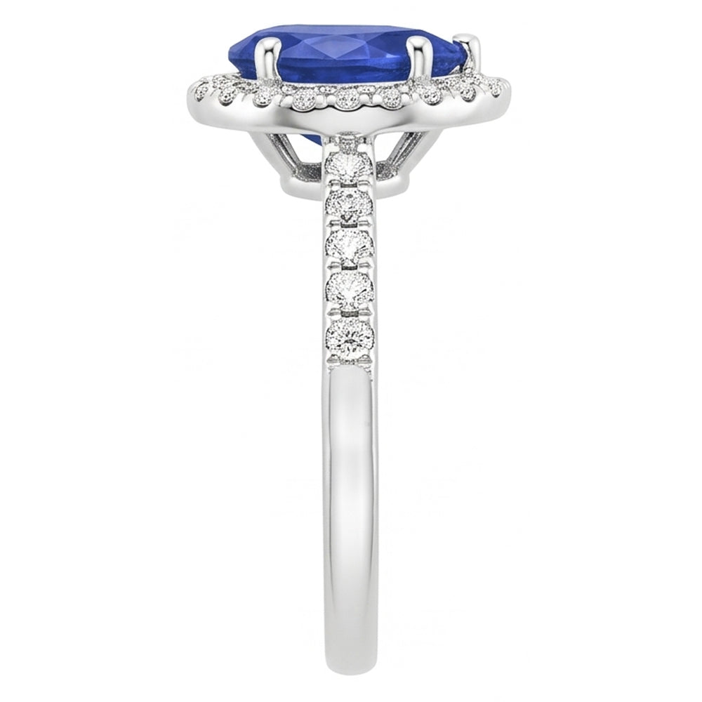 Anello donna Halo Diamond Ring Pera Zaffiro Blu & Accenti 5.25 Carati