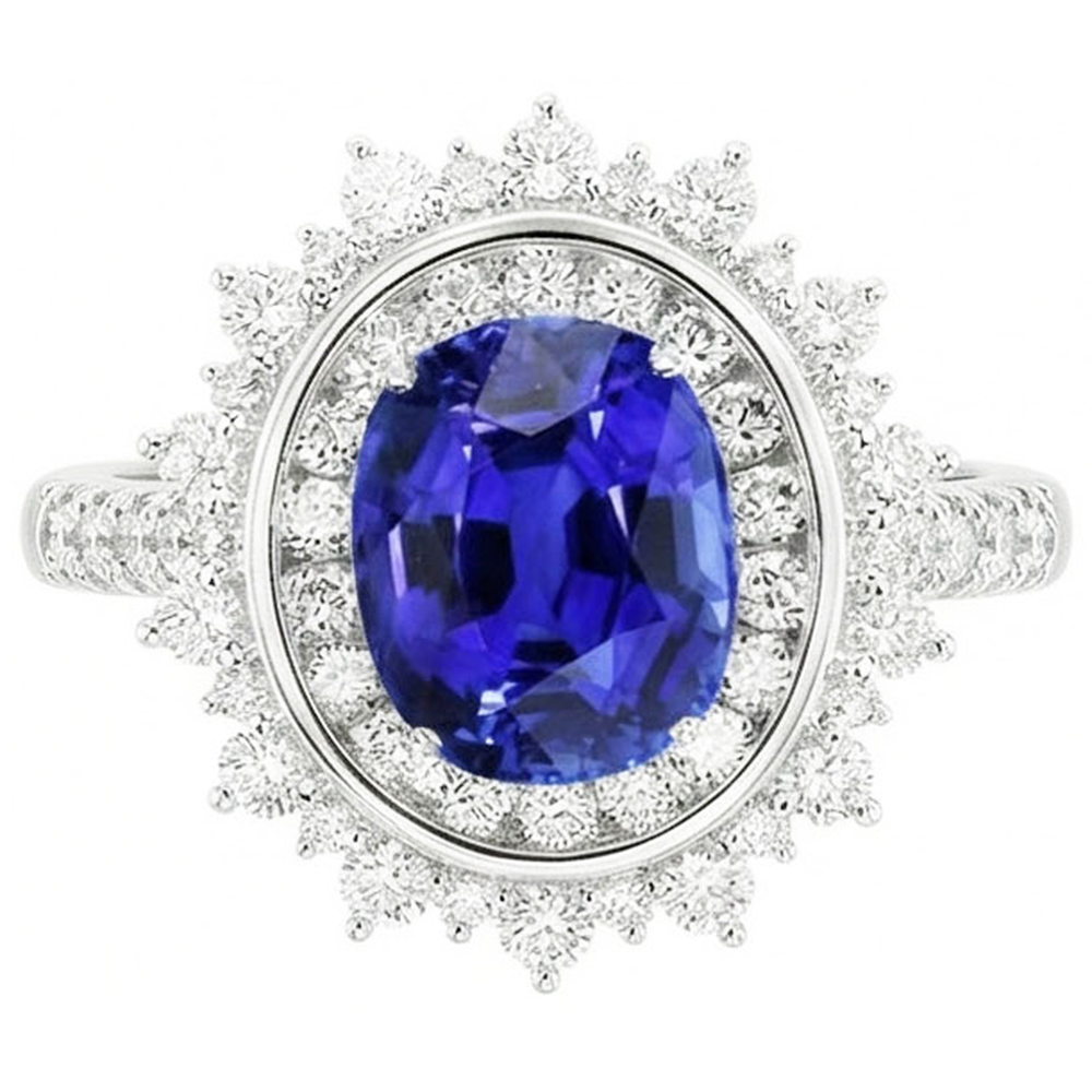 Anello doppio alone con castone ovale a stella in zaffiro blu da 4 carati