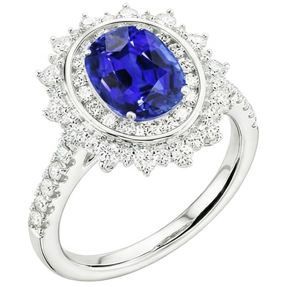 Anello doppio alone con castone ovale a stella in zaffiro blu da 4 carati