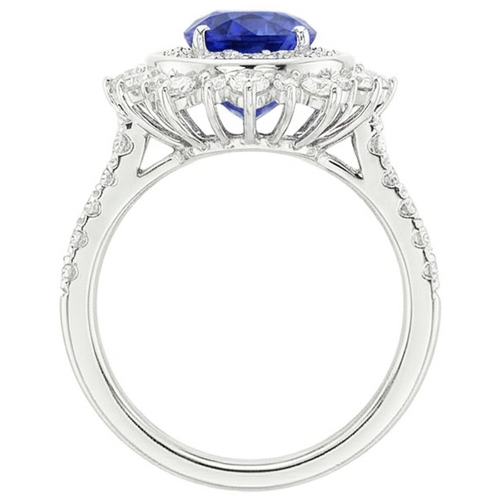 Anello doppio alone con castone ovale a stella in zaffiro blu da 4 carati