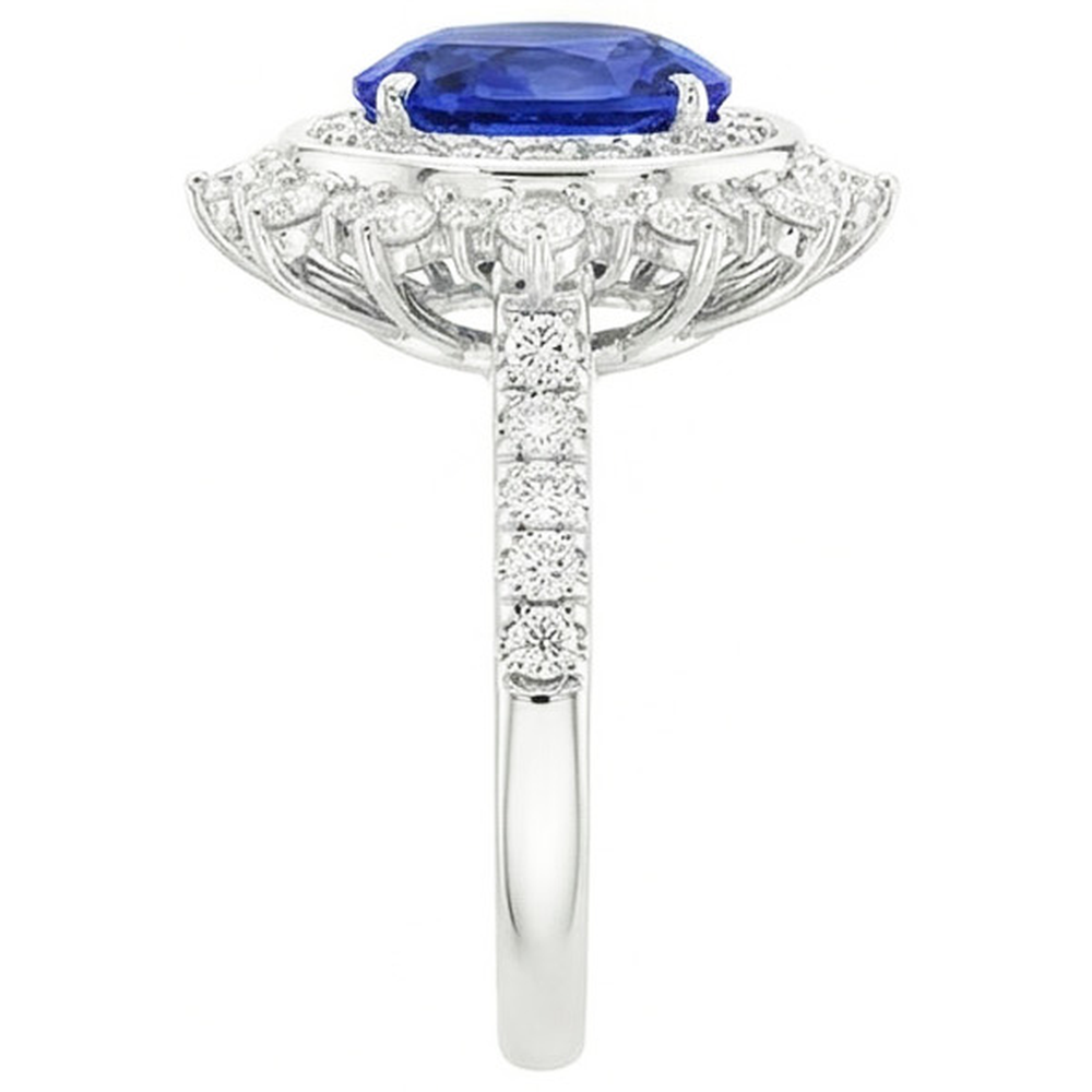 Anello doppio alone con castone ovale a stella in zaffiro blu da 4 carati