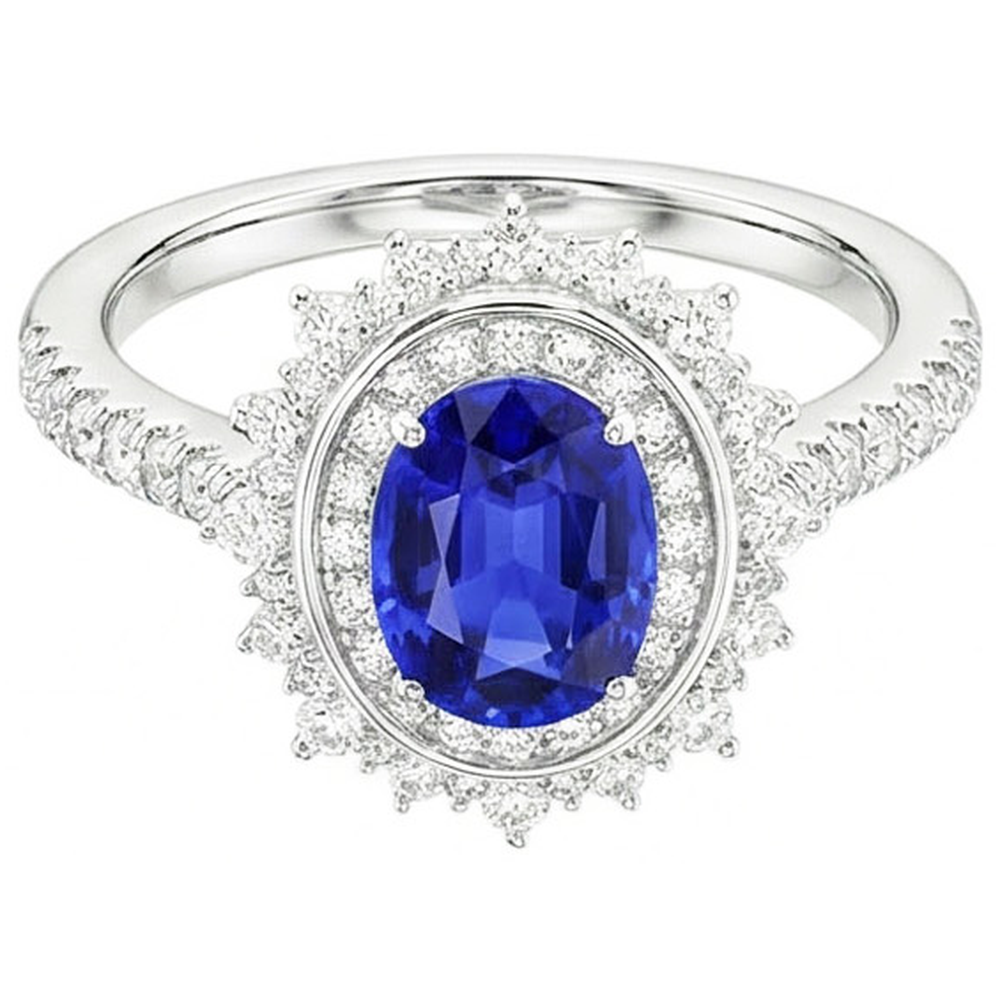 Anello doppio alone con castone ovale a stella in zaffiro blu da 4 carati