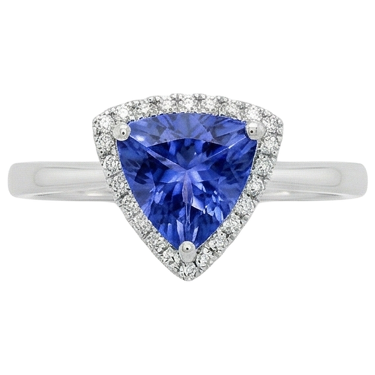 Anello fantasia con tanzanite da 1.50 carati e diamante rotondo in oro bianco 14K