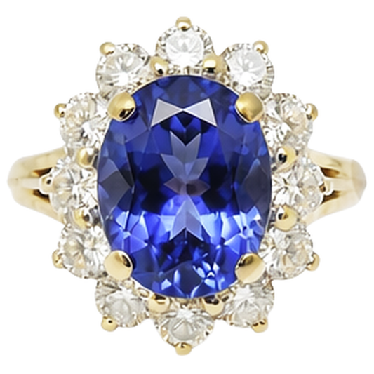 Anello fantasia con tanzanite e diamanti taglio ovale 2,25 carati in oro bicolore 14K