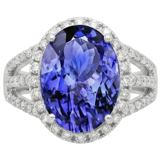 vero round tanzanite 5.80carati anello angolo laterale