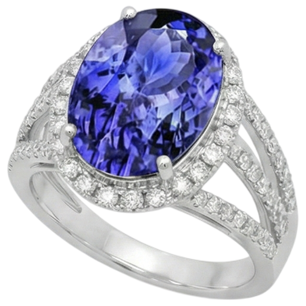 Anello fantasia con tanzanite ovale da 5.80 carati e diamante rotondo in oro bianco 14K