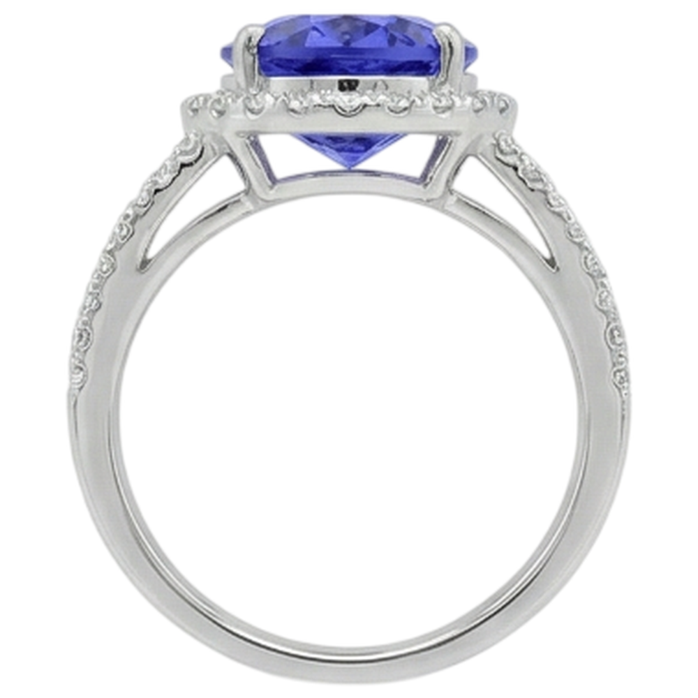 Anello fantasia con tanzanite ovale da 5.80 carati e diamante rotondo in oro bianco 14K