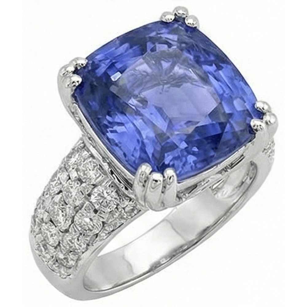 Anello fantasia cuscino tanzanite e diamanti tondi 7.50 carati Novità