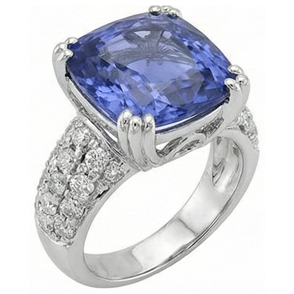 Anello fantasia cuscino tanzanite e diamanti tondi 7.50 carati Novità