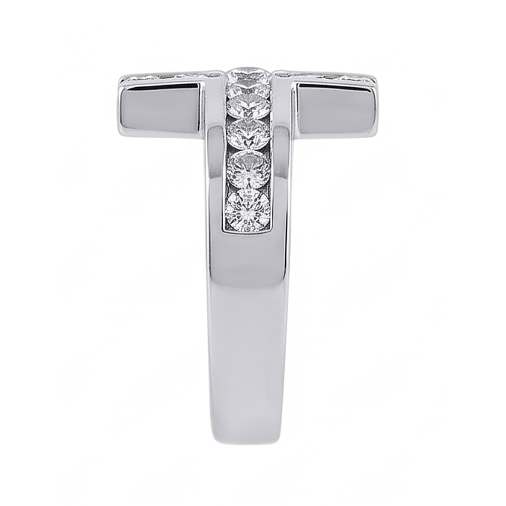 Anello fantasia di fidanzamento a forma di croce con diamanti 1.4 ct. Oro bianco 14K