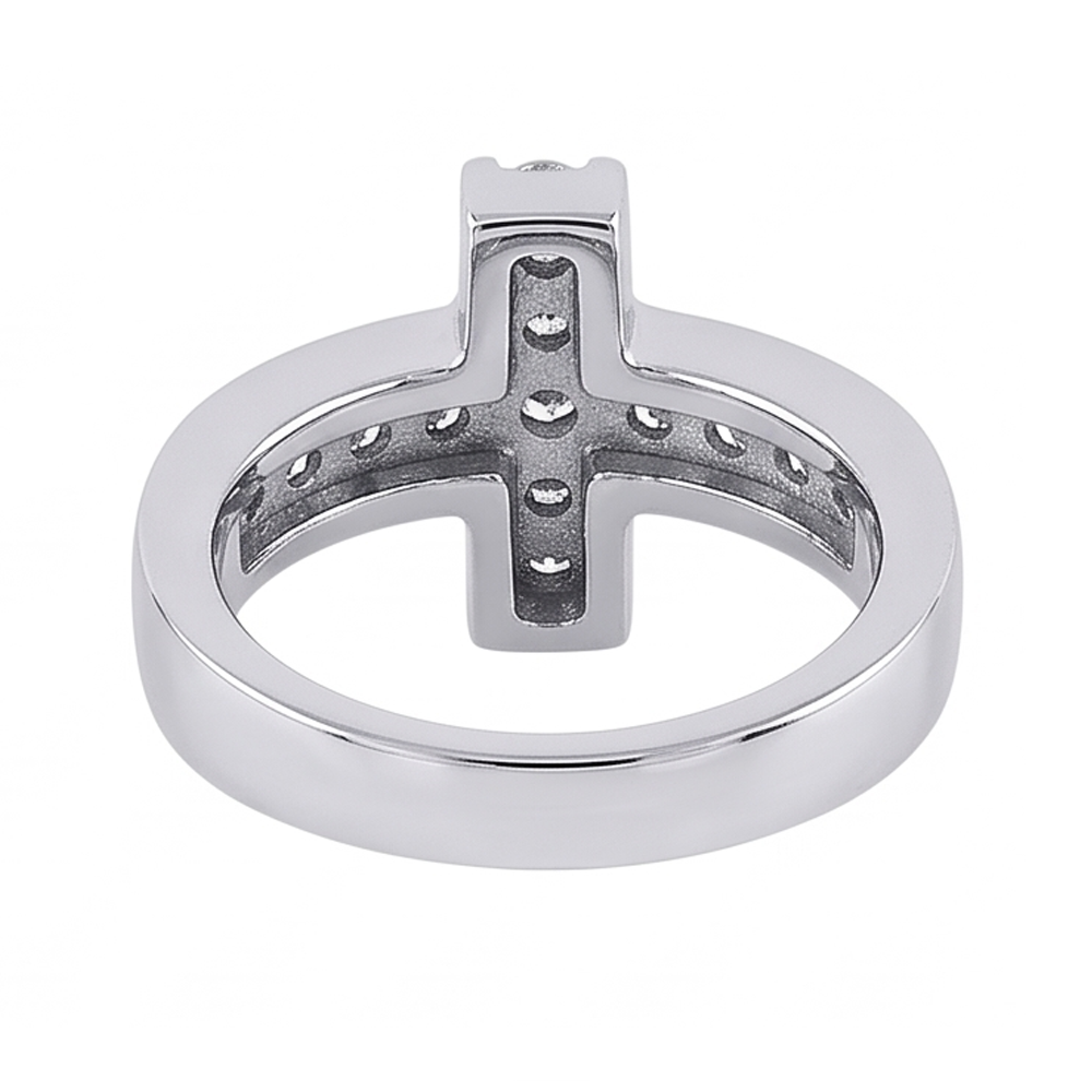 Anello fantasia di fidanzamento a forma di croce con diamanti 1.4 ct. Oro bianco 14K
