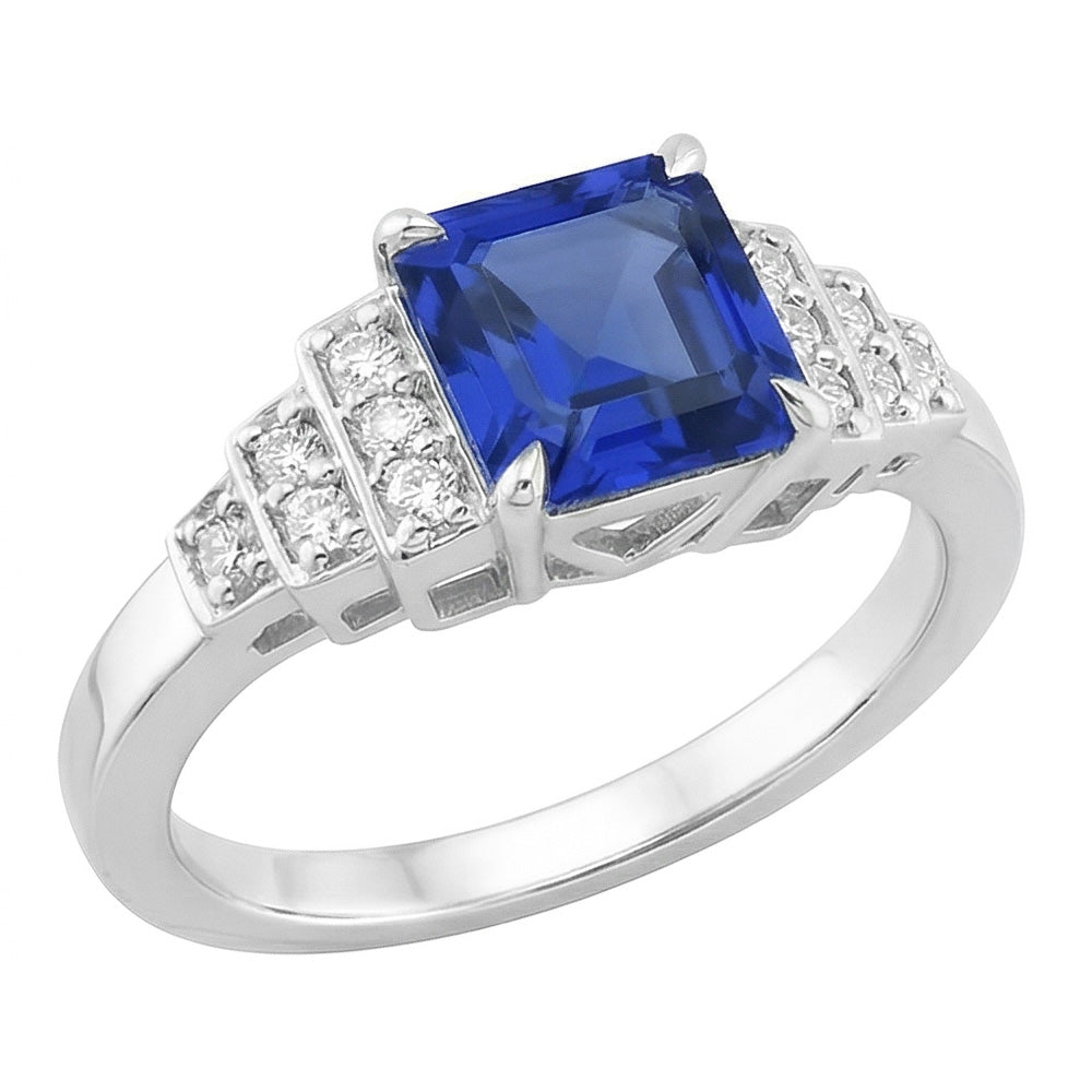 Anello fantasia diamante Asscher taglio zaffiro gemma 3 carati griffe set