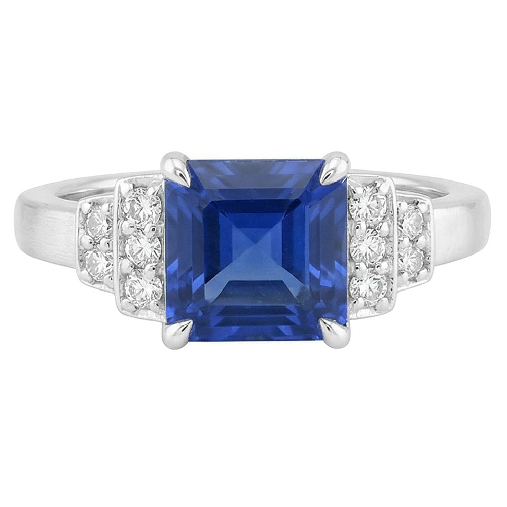 Anello fantasia diamante Asscher taglio zaffiro gemma 3 carati griffe set