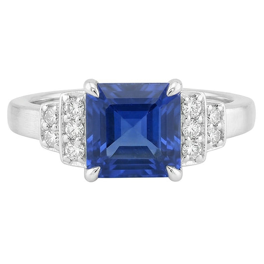 Anello fantasia diamante Asscher taglio zaffiro gemma 3 carati griffe set
