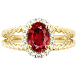 Anello fantasia diamante rotondo e rubino ovale 1.25 carati oro giallo 14K