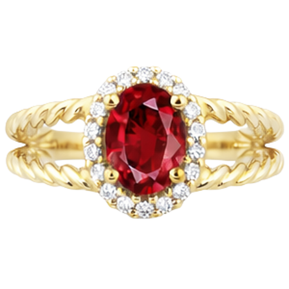 Anello fantasia diamante rotondo e rubino ovale 1.25 carati oro giallo 14K