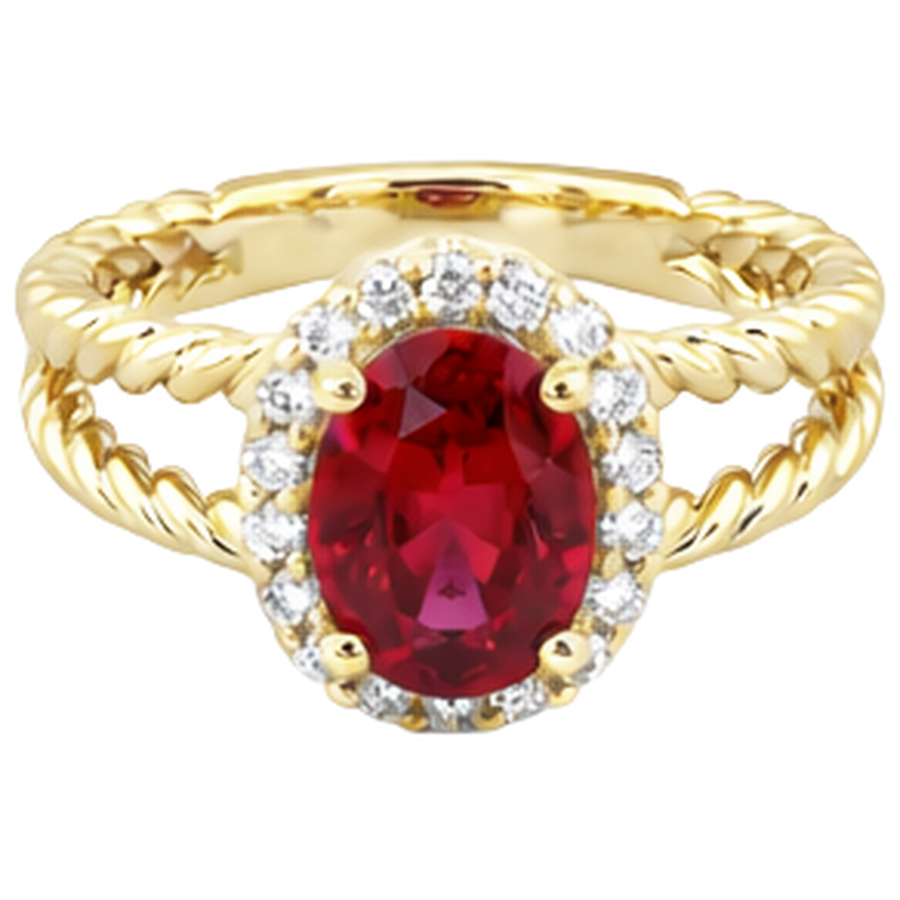 Anello fantasia diamante rotondo e rubino ovale 1.25 carati oro giallo 14K
