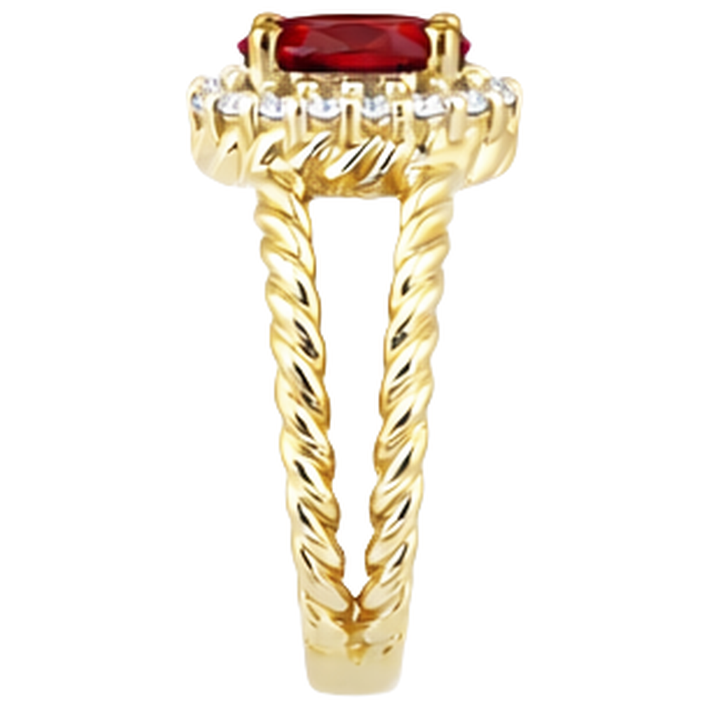 Anello fantasia diamante rotondo e rubino ovale 1.25 carati oro giallo 14K