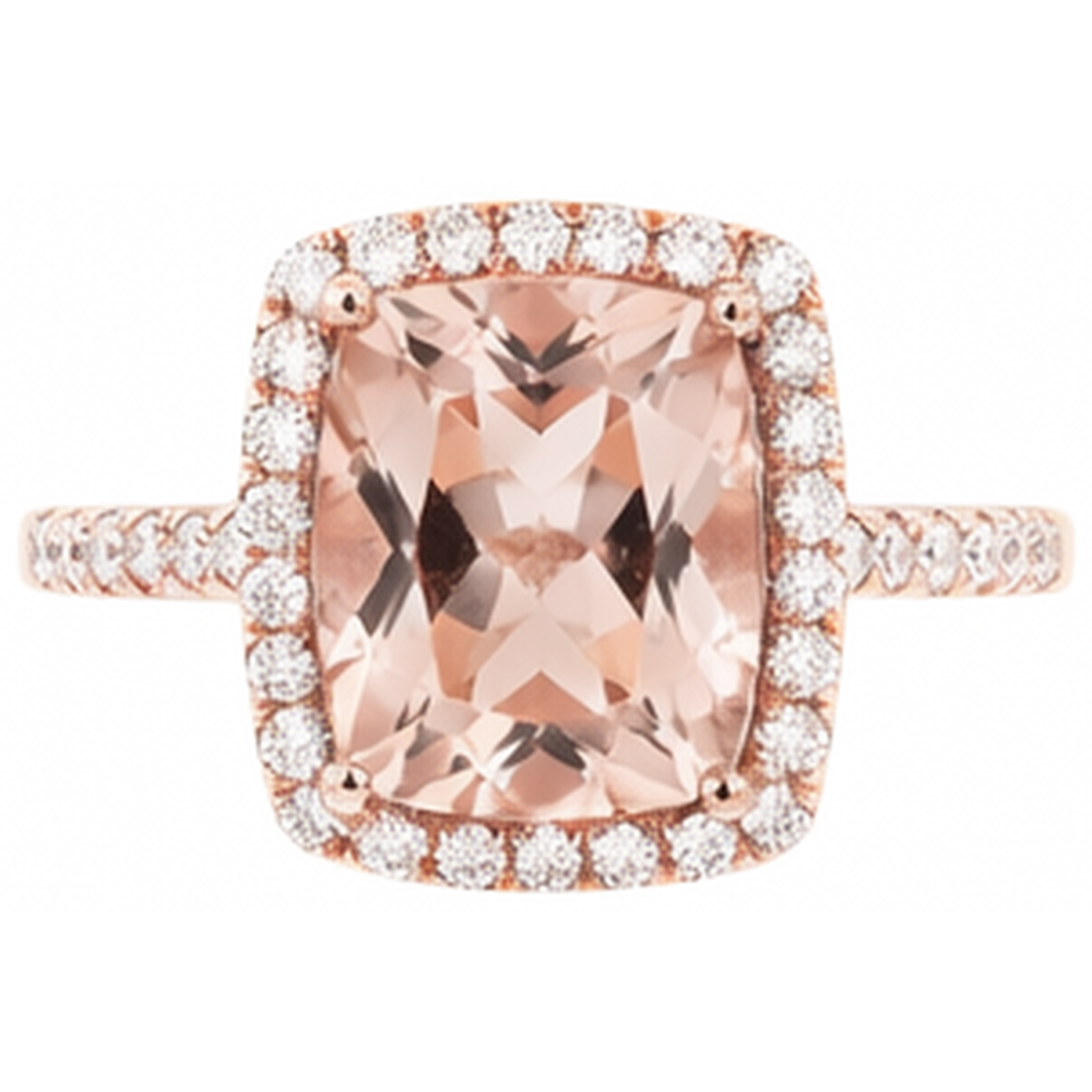 Anello fantasia in morganite da 5.45 ct con piccoli diamanti in oro rosa 14K