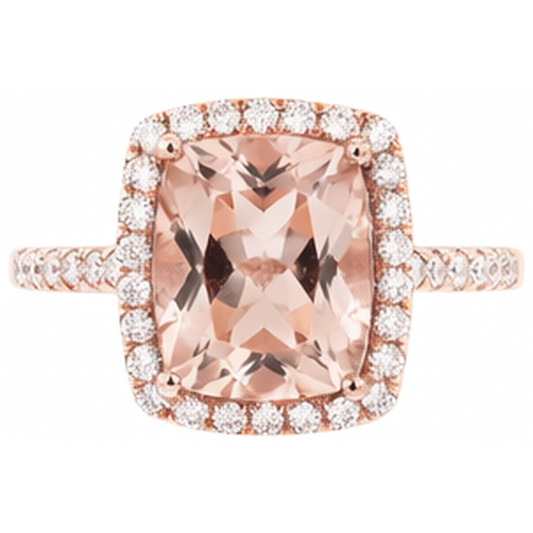 Anello fantasia in morganite da 5.45 ct con piccoli diamanti in oro rosa 14K