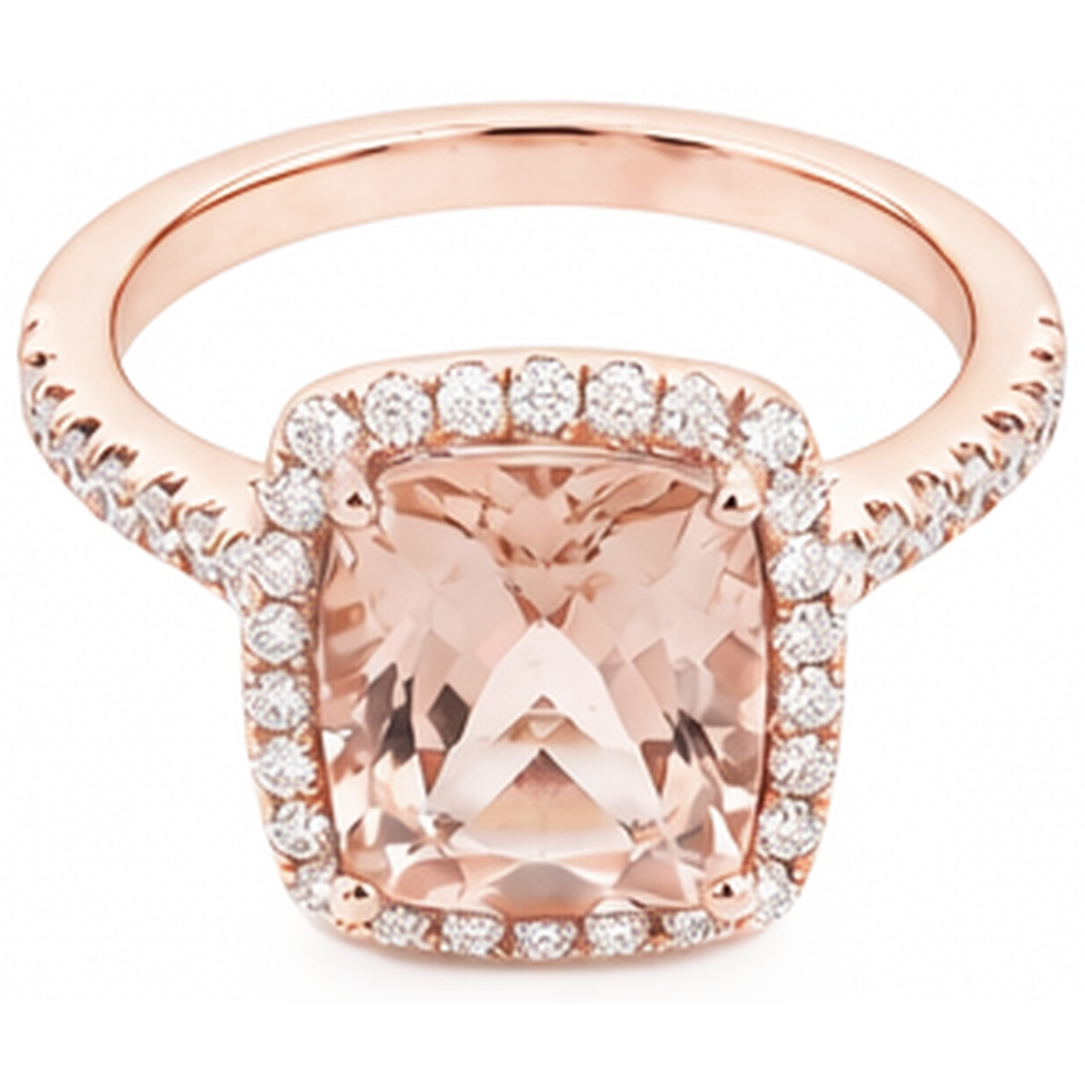Anello fantasia in morganite da 5.45 ct con piccoli diamanti in oro rosa 14K