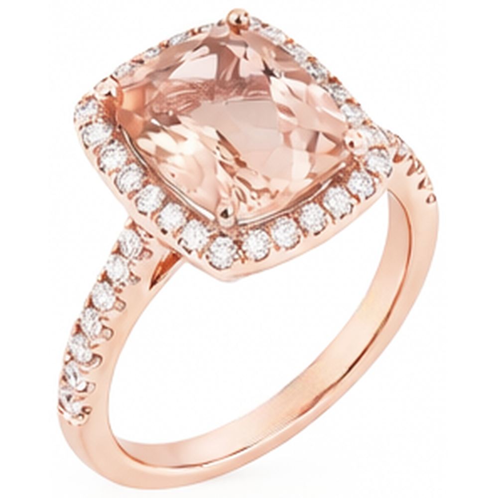 Anello fantasia in morganite da 5.45 ct con piccoli diamanti in oro rosa 14K