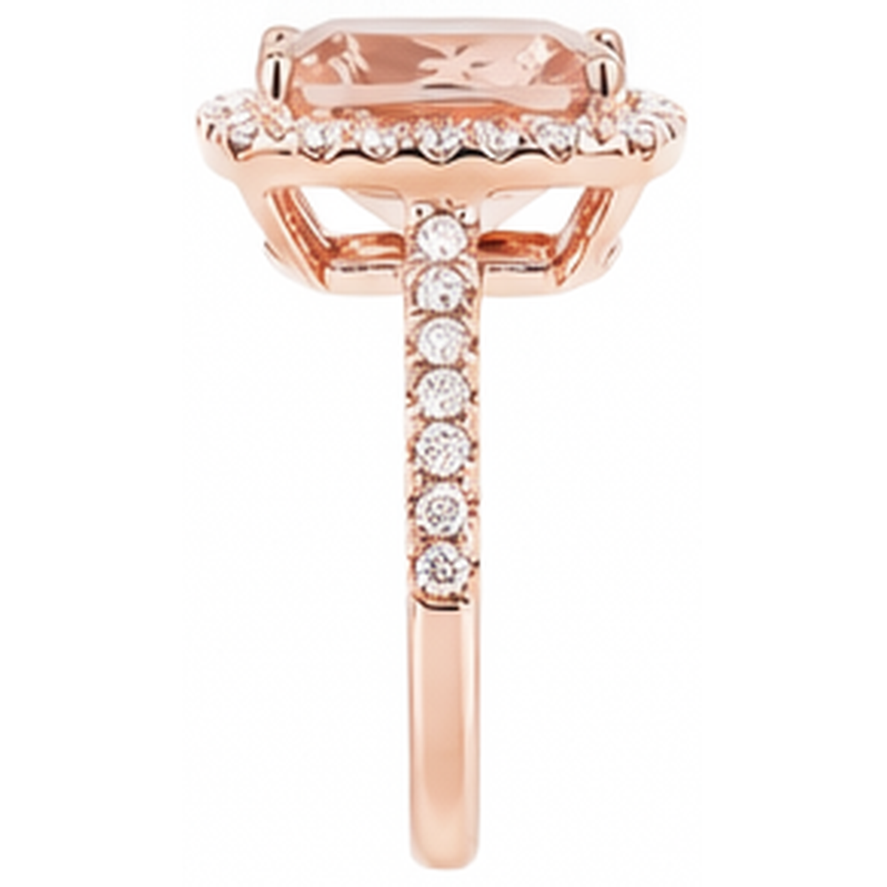 Anello fantasia in morganite da 5.45 ct con piccoli diamanti in oro rosa 14K