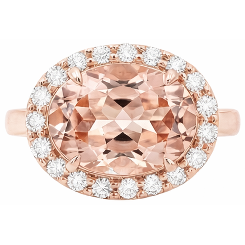 Anello fantasia in morganite da 8.10 ct con diamanti in oro rosa 14K
