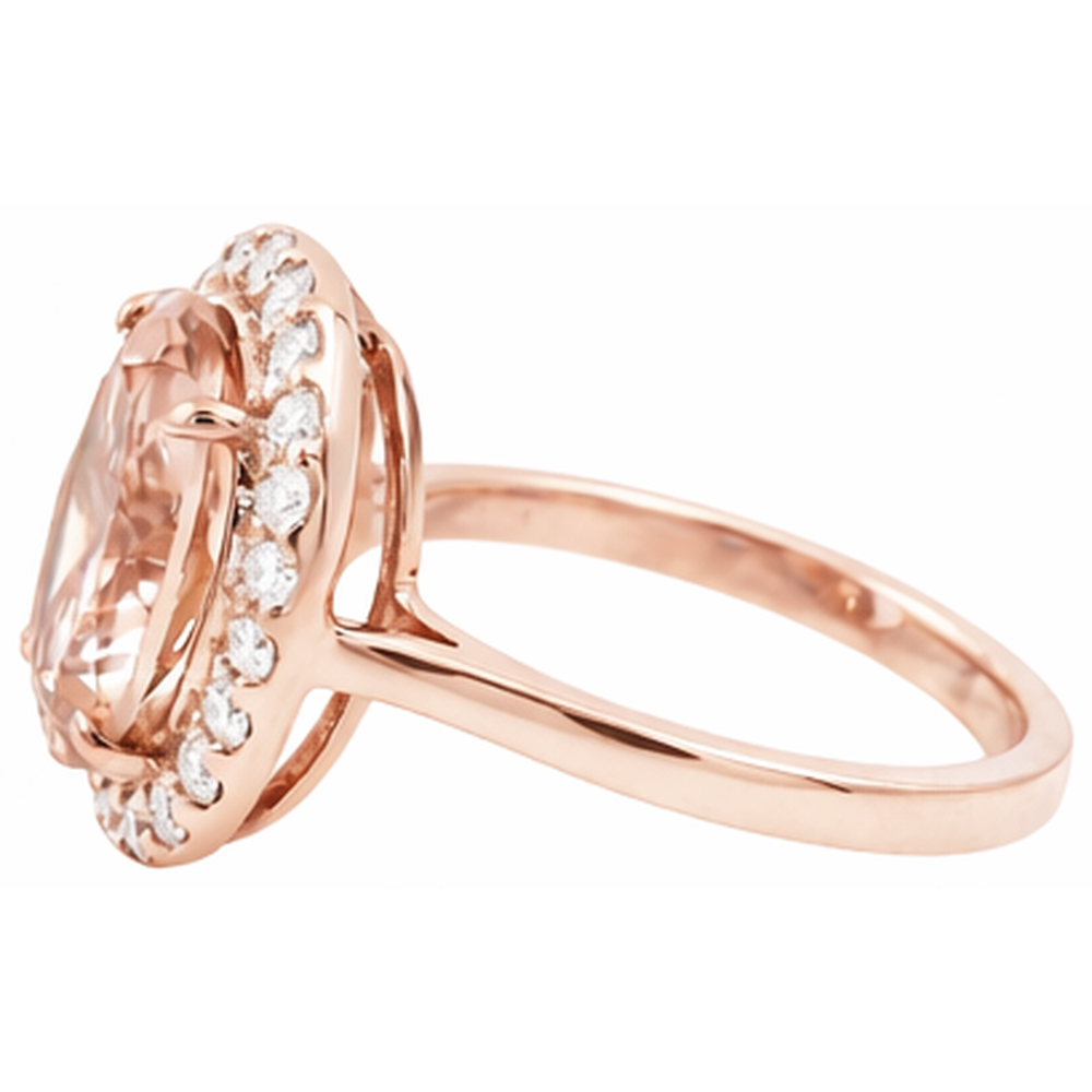 Anello fantasia in morganite da 8.10 ct con diamanti in oro rosa 14K