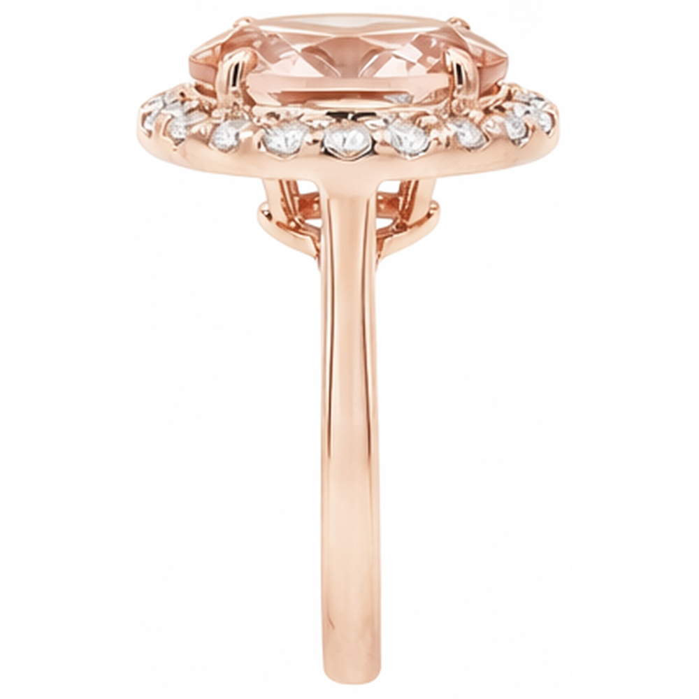 Anello fantasia in morganite da 8.10 ct con diamanti in oro rosa 14K