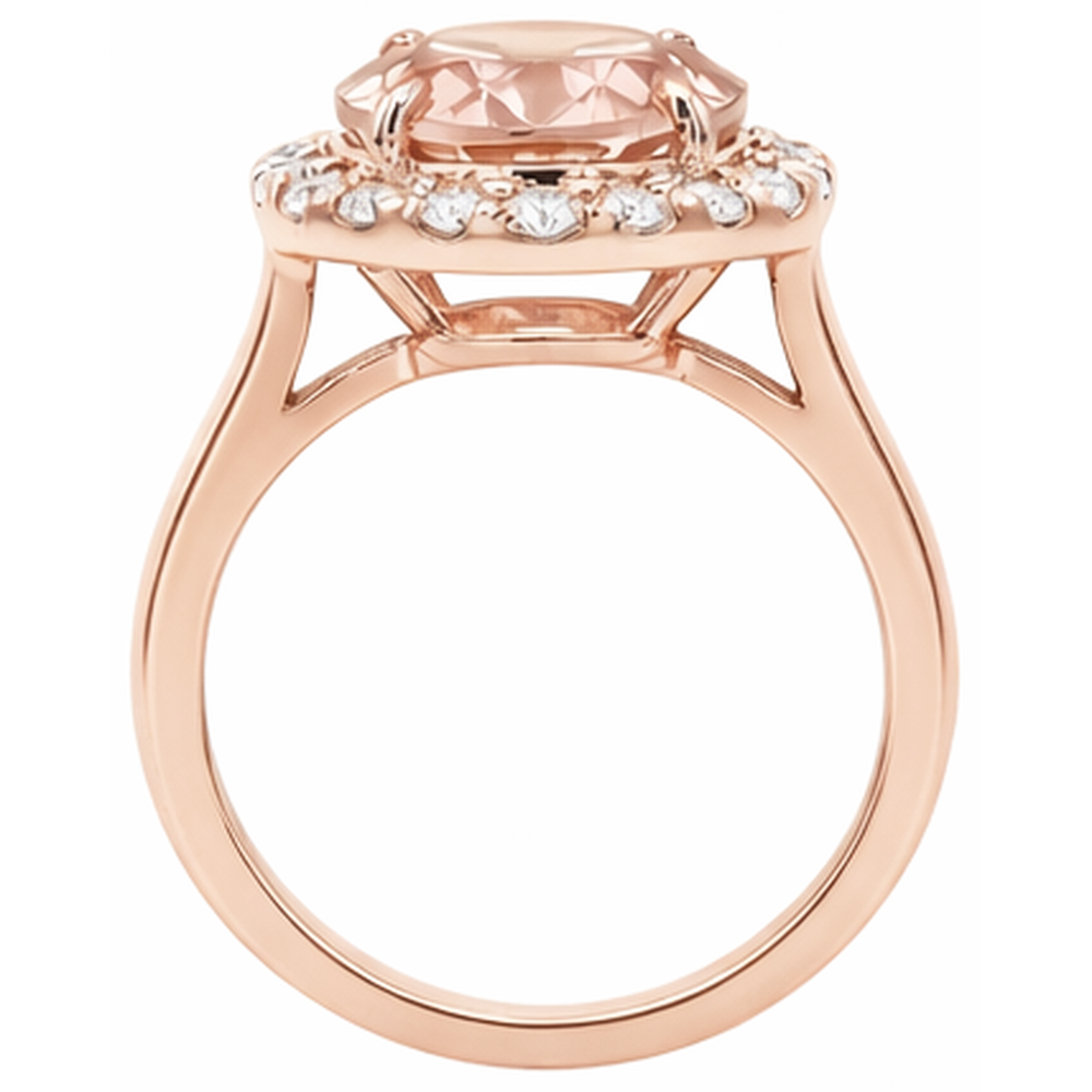 Anello fantasia in morganite da 8.10 ct con diamanti in oro rosa 14K
